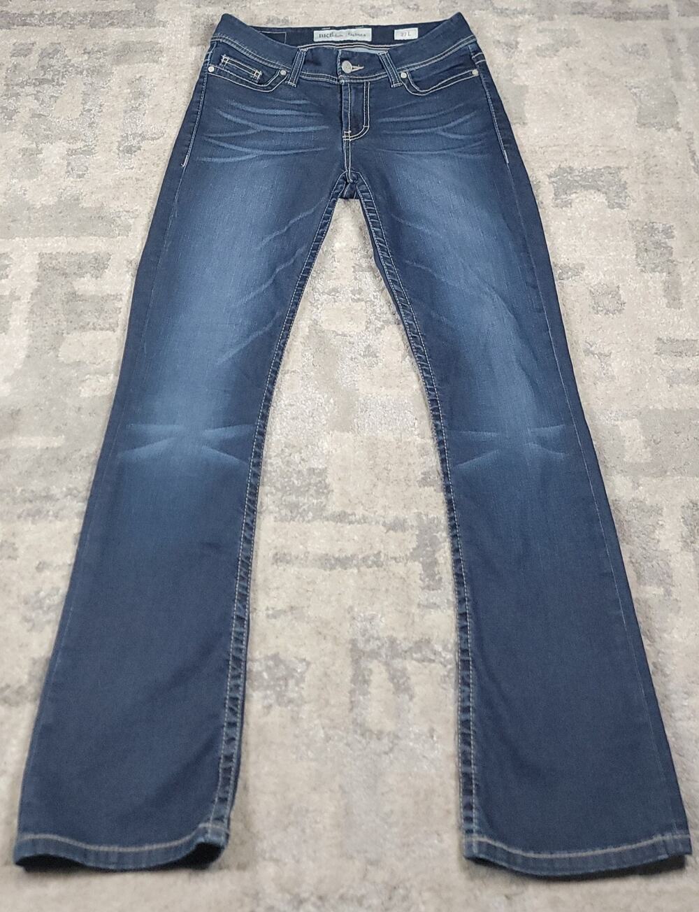 BKE Buckle Dakota Women's Blue Straight Leg Stretch Logo Denim Jeans Sz 32x31.5